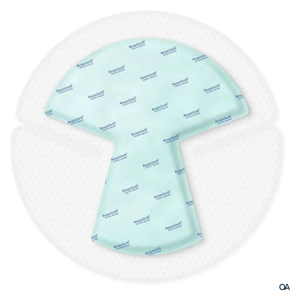 RespoSorb® Silicone Border Heel selbsthaftende superabsorbierende Saugkompresse mit Silikonwundkontaktschicht steril, 25 x 25 cm