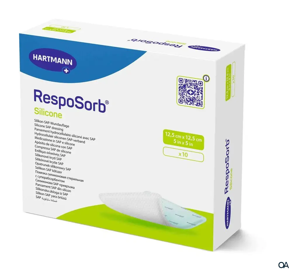 RespoSorb® Silicone superabsorbierende Saugkompresse mit Silikonwundkontaktschicht steril, 12,5 x 12,5 cm
