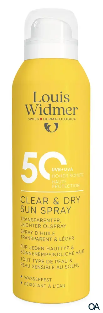 Louis Widmer suncare Clear & Dry Sun Spray 50 - Transparenter, leichter Ölspray - leicht parfümiert Louis Widmer suncare Clear & Dry Sun Spray 50 - Transparenter, leichter Ölspray - leicht parfümiert