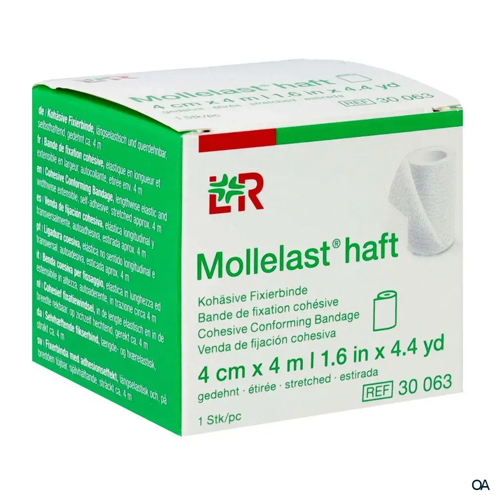 Mollelast® haft Kohäsive bielastische Fixierbinde weiß, 4 cm x 4 m Mollelast® haft Kohäsive bielastische Fixierbinde weiß, 4 cm x 4 m