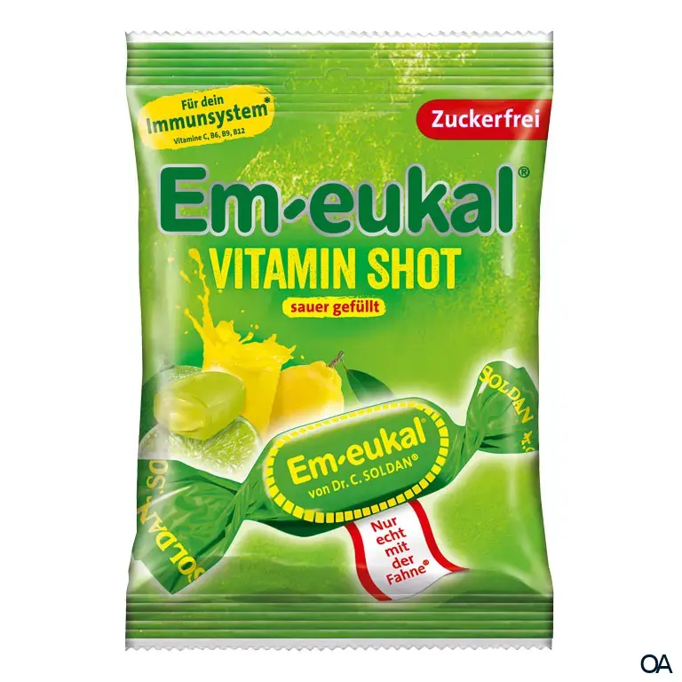 Em-eukal Vitamin Shot sauer gefüllt, zuckerfrei, Bonbons