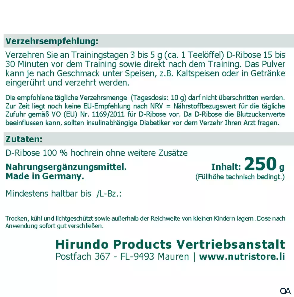 The Nutri Store Premium D-Ribose 100% rein Pulver