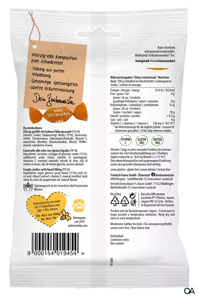 Kaiser Honig Spitzwegerich Hustenbonbons flüssig gefüllt mit Honig