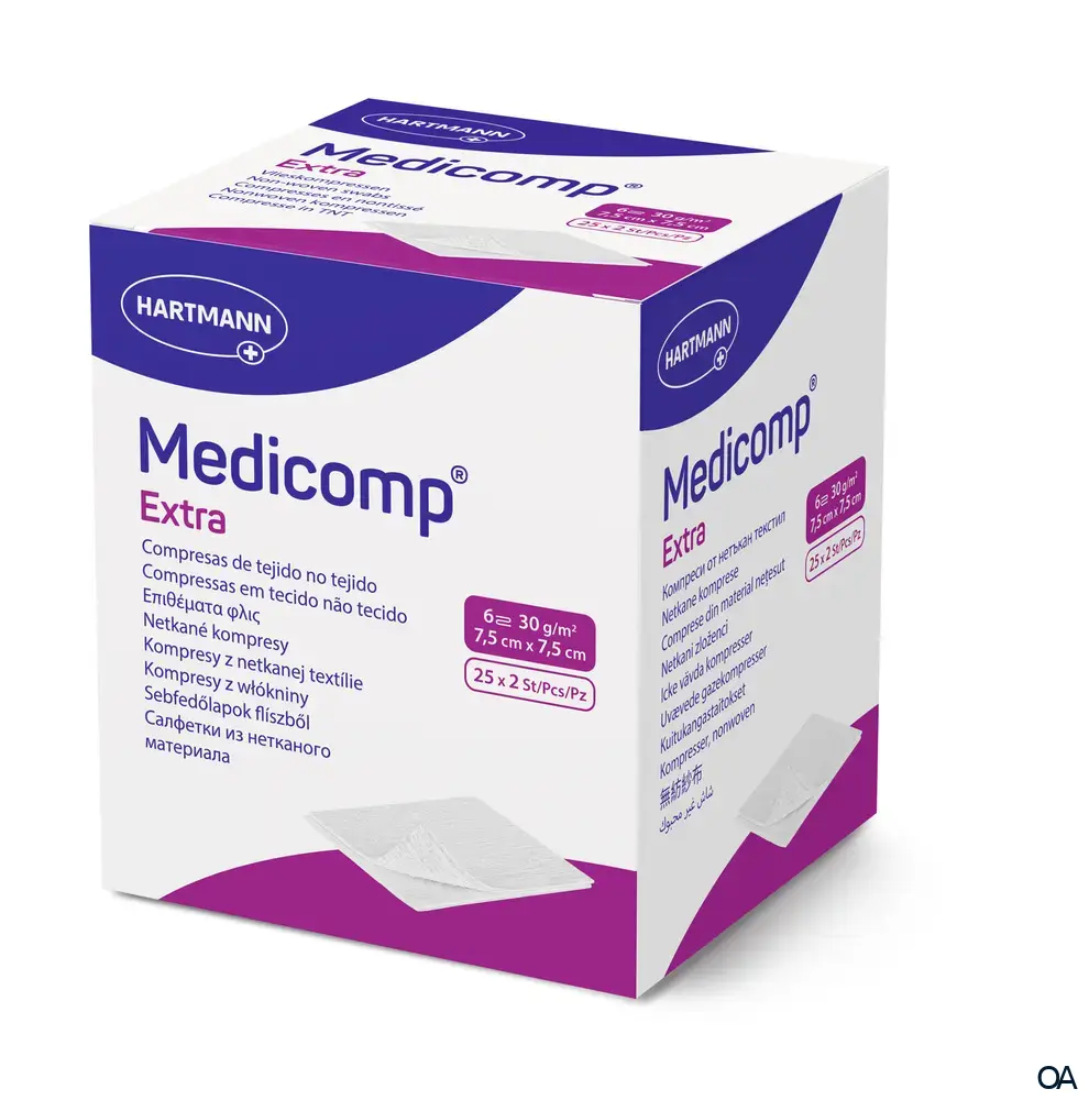 Medicomp® extra steril Vliesstoffkompressen 6-fach, 7,5 x 7,5 cm, 25 x 2 Stück