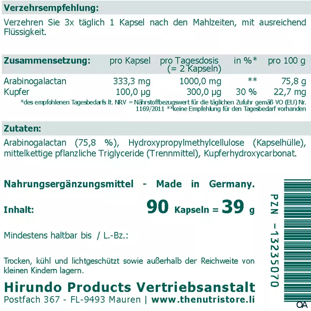 The Nutri Store Arabinogalactan Kupfer Kapseln The Nutri Store Arabinogalactan Kupfer Kapseln