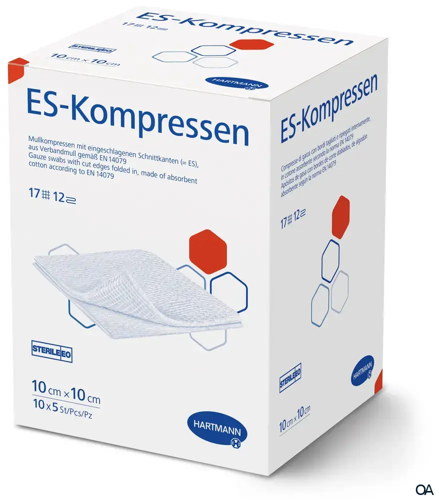 ES-Kompressen 12fach, steril eingesiegelt zu 5 Stück, 10 x 10 cm, 10 x 5 Stück