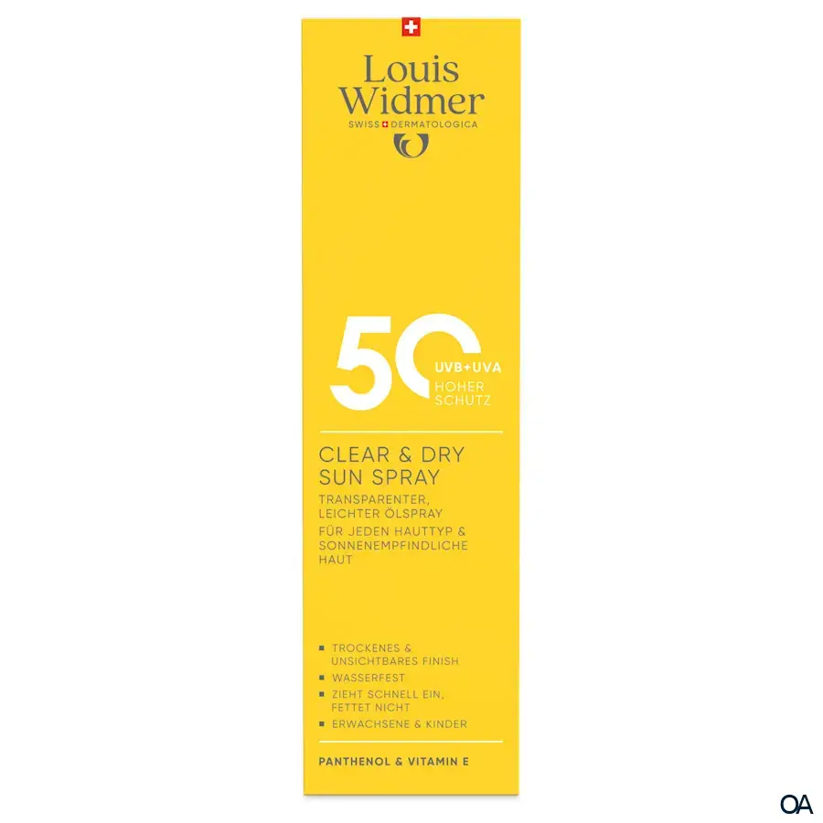 Louis Widmer suncare Clear & Dry Sun Spray 50 - Transparenter, leichter Ölspray - leicht parfümiert Louis Widmer suncare Clear & Dry Sun Spray 50 - Transparenter, leichter Ölspray - leicht parfümiert