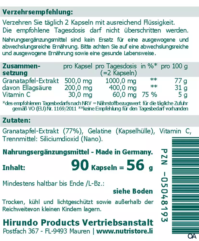 The Nutri Store Granatapfel Extrakt Kapseln The Nutri Store Granatapfel Extrakt Kapseln