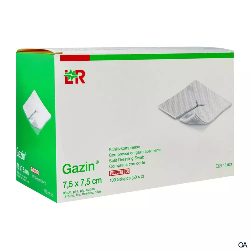 Gazin® Schlitzkompressen mit Y-Einschnitt steril, 8-fach, 17-fädig, 7,5 x 7,5 cm, 50 x 2 Stück
