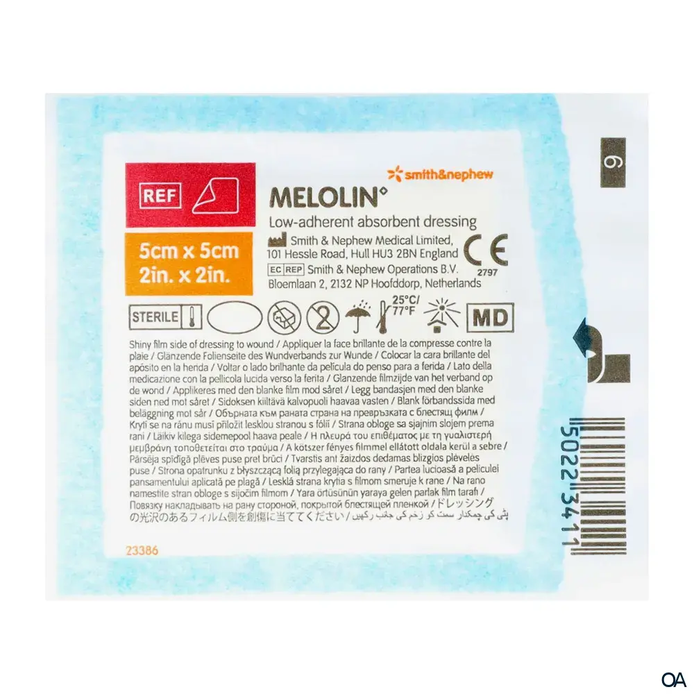 MELOLIN Verklebungsarme, saugfähige Kompresse, steril, 5 x 5 cm