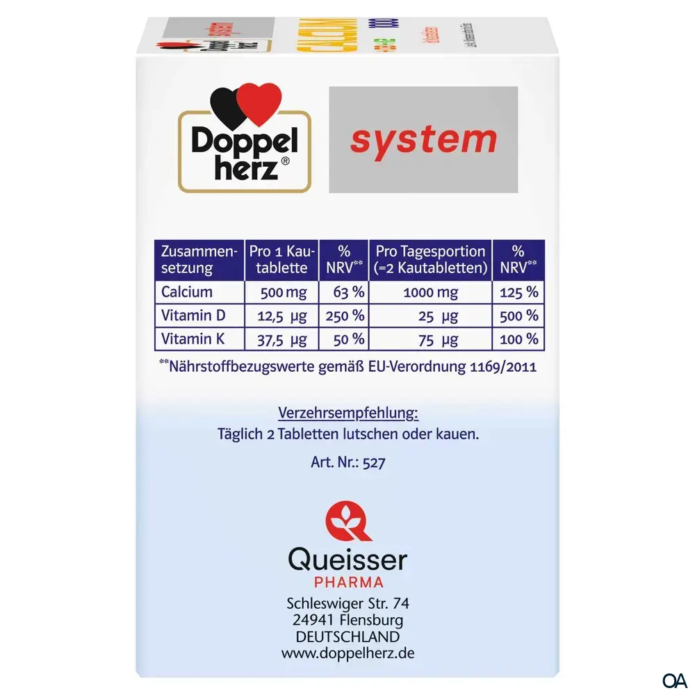 Doppelherz system Calcium 1000 + D3 + K2 Kautabletten Doppelherz system Calcium 1000 + D3 + K2 Kautabletten