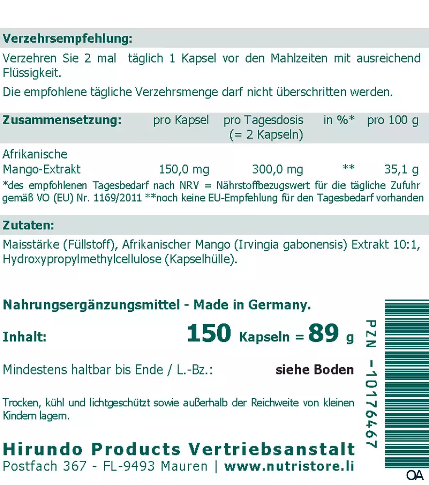 The Nutri Store Afrikanische Mango Extrakt Kapseln