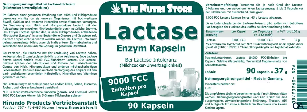 The Nutri Store Lactase 9.000 FCC Enzym Kapseln The Nutri Store Lactase 9.000 FCC Enzym Kapseln