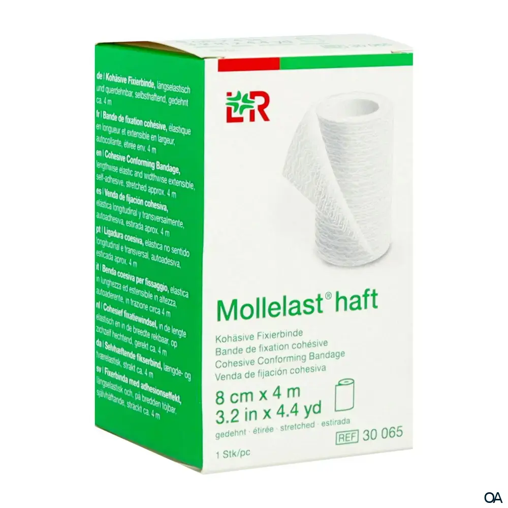 Mollelast® haft Kohäsive bielastische Fixierbinde weiß, 8 cm x 4 m