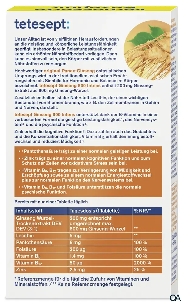 tetesept Ginseng 600 Intens Tabletten