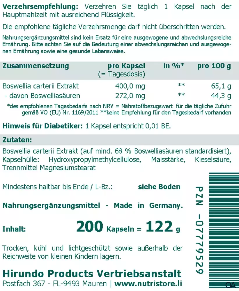 The Nutri Store Boswellia carterii 400 mg Extrakt Kapseln The Nutri Store Boswellia carterii 400 mg Extrakt Kapseln