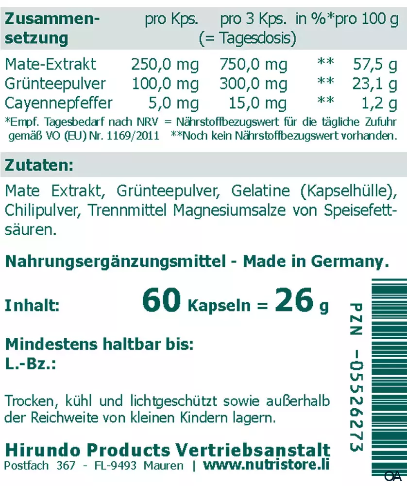 The Nutri Store Mate Extrakt Kapseln The Nutri Store Mate Extrakt Kapseln