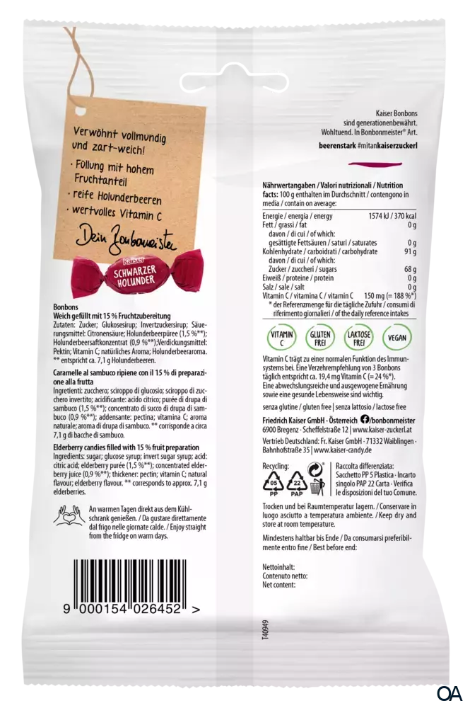 Kaiser Schwarzer Holunder Bonbons weich gefüllt mit Fruchtzubereitung