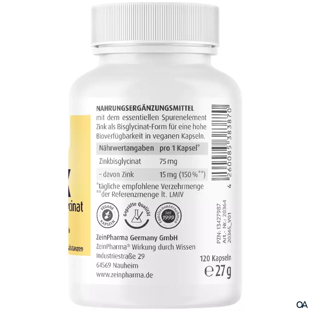ZeinPharma Zink Glycinat Kapseln 15 mg