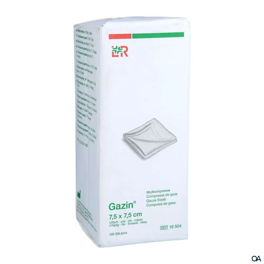 Gazin® Mullkompressen unsteril, 17-fädig, 12-fach, 7,5 x 7,5 cm