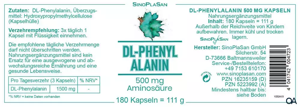 SinoPlaSan DL-Phenylalanin 500 mg Kapseln