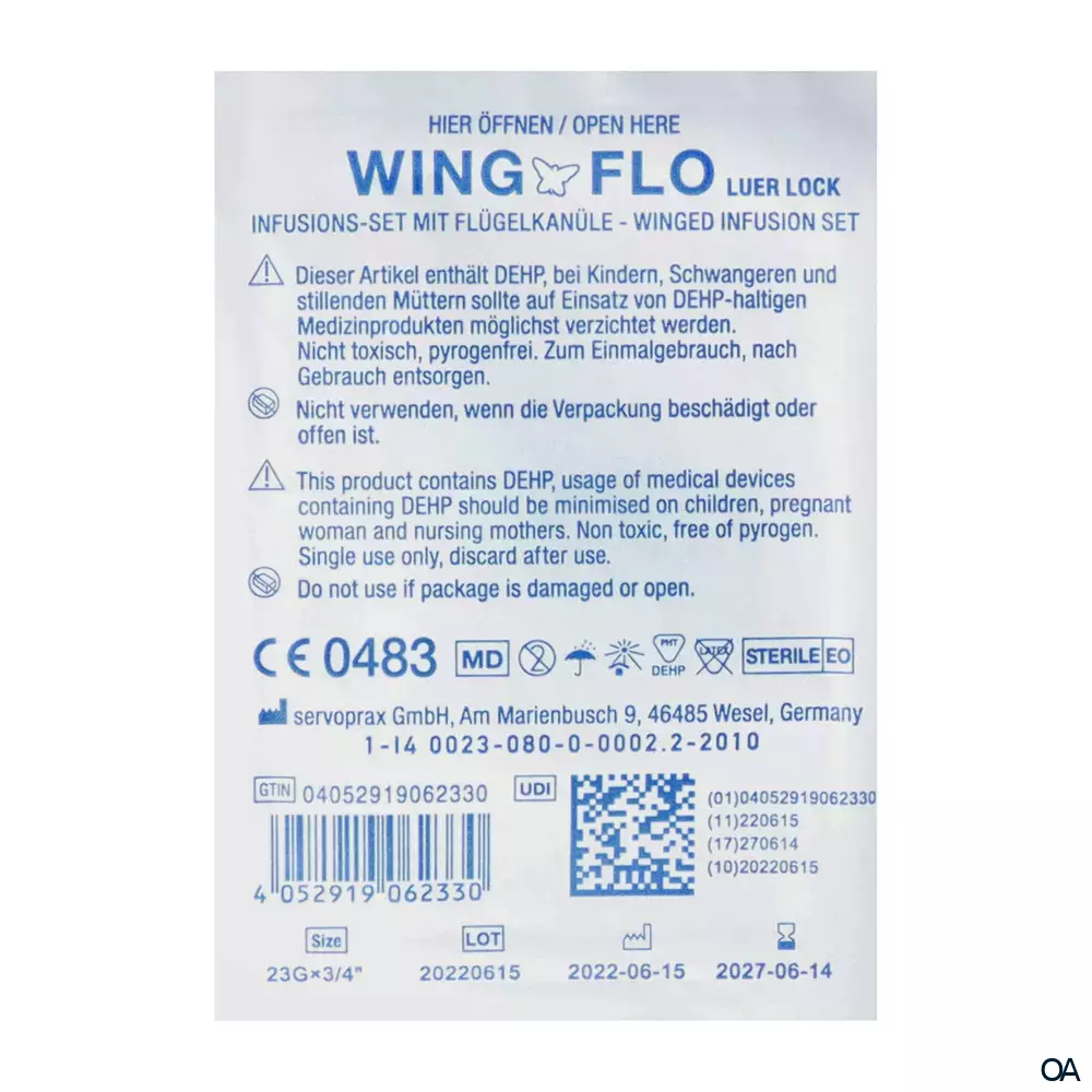 Wing-Flo Flügelkanülen 23 G, 19 x 0,6 mm, blau Wing-Flo Flügelkanülen 23 G, 19 x 0,6 mm, blau