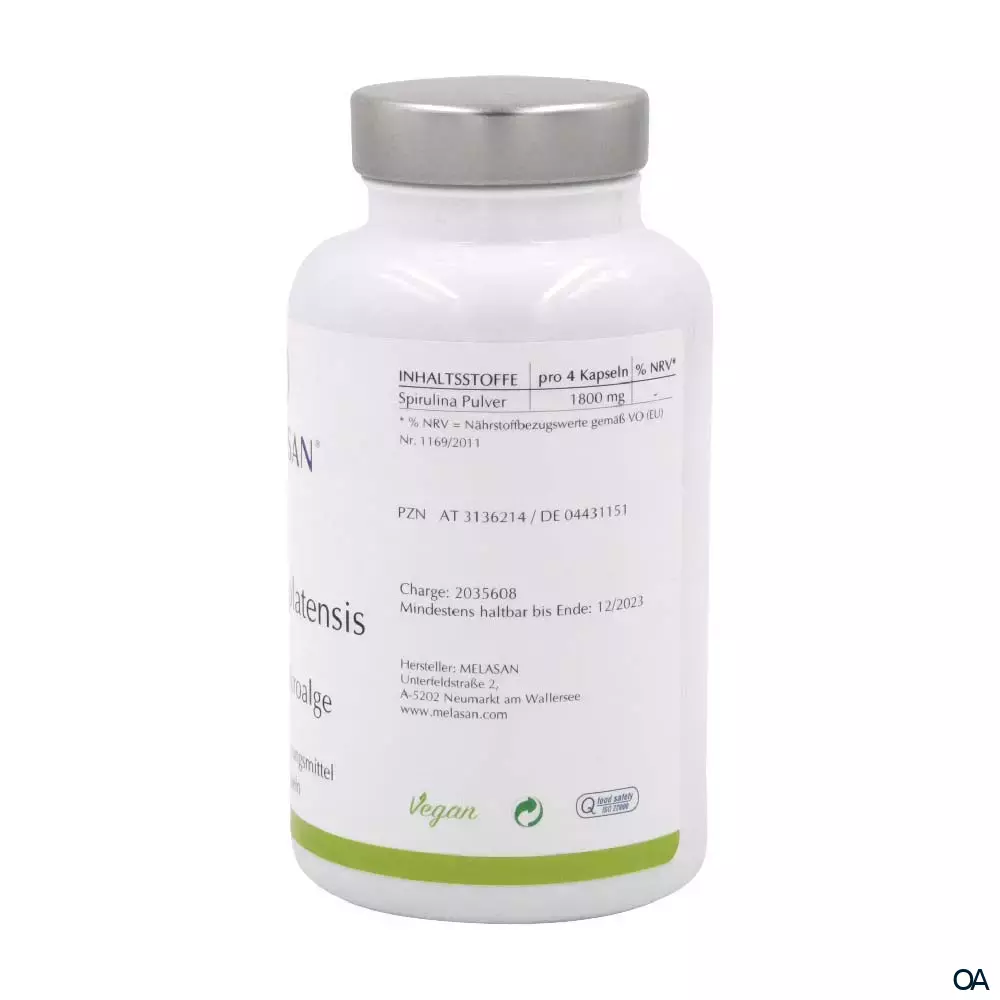 Melasan Spirulina Platensis Grüne Mikroalge Kapseln Melasan Spirulina Platensis Grüne Mikroalge Kapseln
