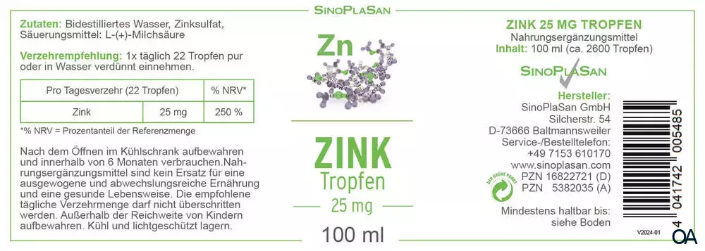 SinoPlaSan Zink 25 mg Tropfen SinoPlaSan Zink 25 mg Tropfen