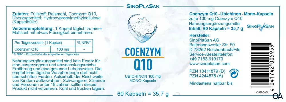 SinoPlaSan Coenzym Q10 100 mg MONO Kapseln SinoPlaSan Coenzym Q10 100 mg MONO Kapseln