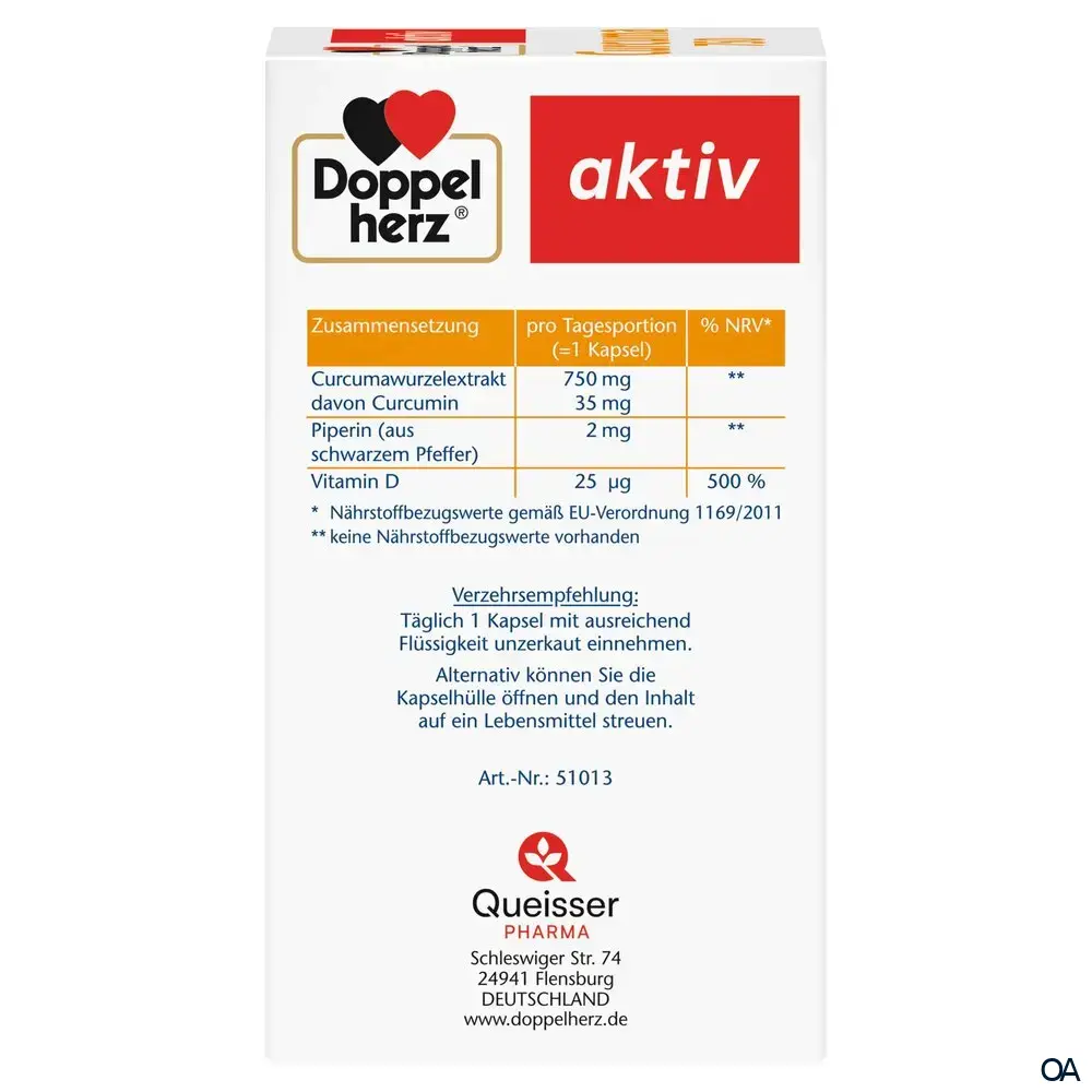 Doppelherz aktiv Curcuma 750 mit Curcumin + Vitamin D3 1000 I.E. Kapseln