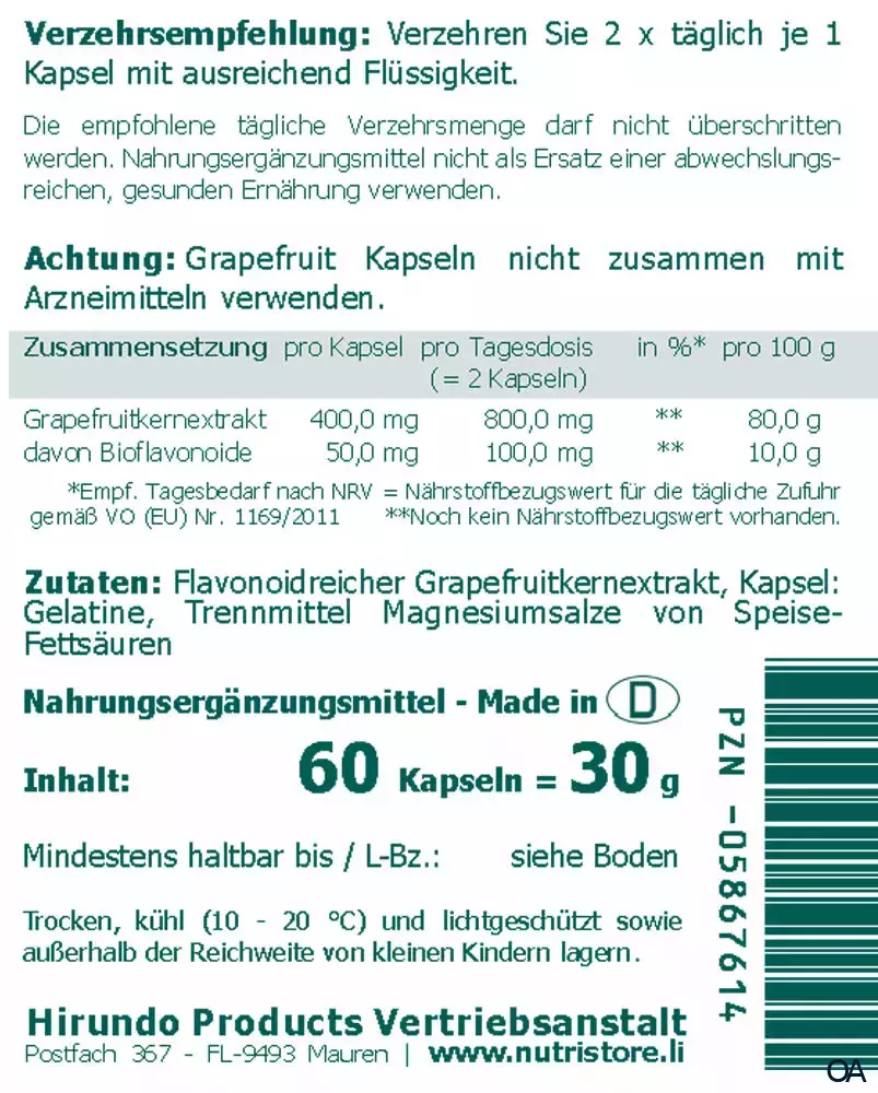 The Nutri Store Grapefruitkernextrakt 400 mg Kapseln