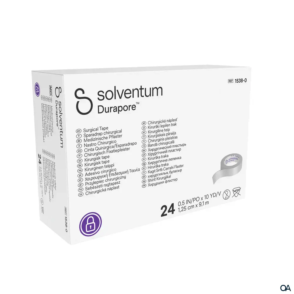 Solventum™ Durapore™ Kunstseidenpflaster, 1538-0, 1,25 cm x 9,1 m