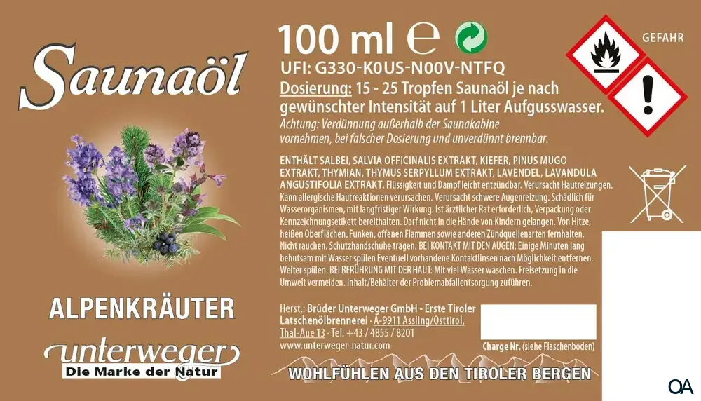 Unterweger Saunaöl Alpenkräuter Unterweger Saunaöl Alpenkräuter