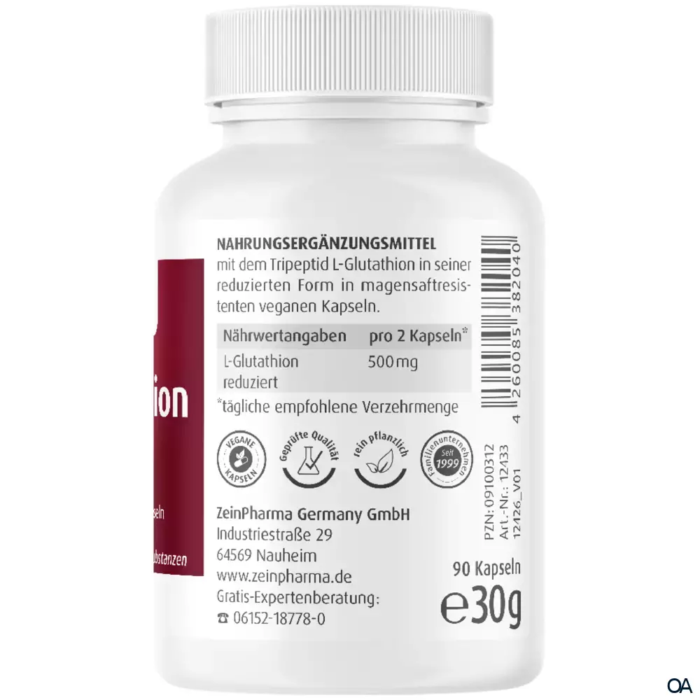 ZeinPharma Reduziertes L-Glutathion 250 mg Kapseln ZeinPharma Reduziertes L-Glutathion 250 mg Kapseln