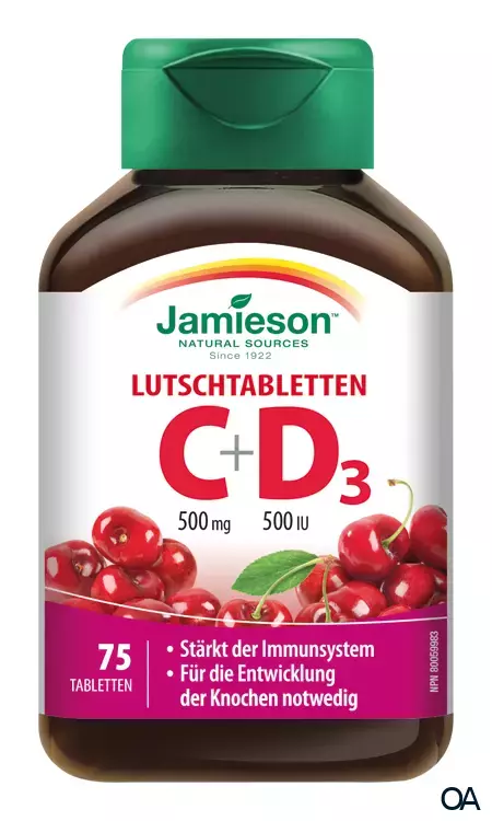 Jamieson Vitamin C & D 500 mg/500 IU Sauerkirsche Tabletten Jamieson Vitamin C & D 500 mg/500 IU Sauerkirsche Tabletten