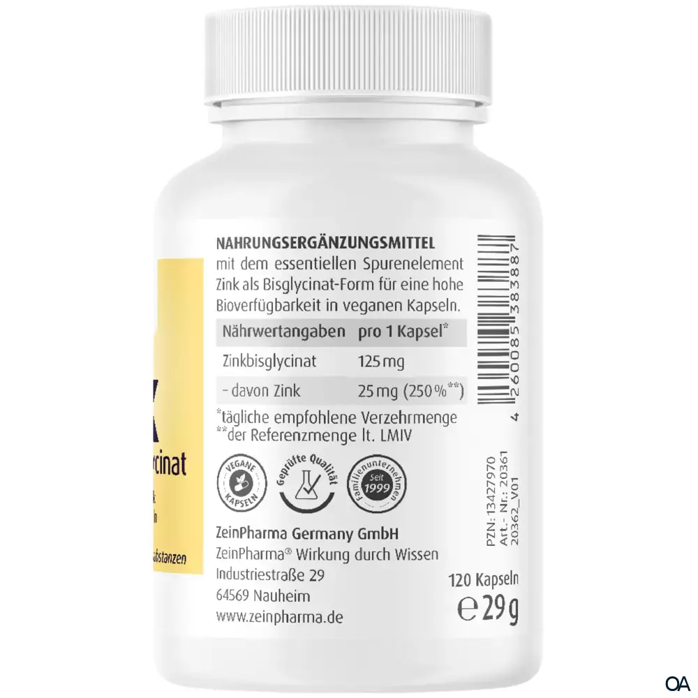 ZeinPharma Zink Glycinat Kapseln 25 mg ZeinPharma Zink Glycinat Kapseln 25 mg