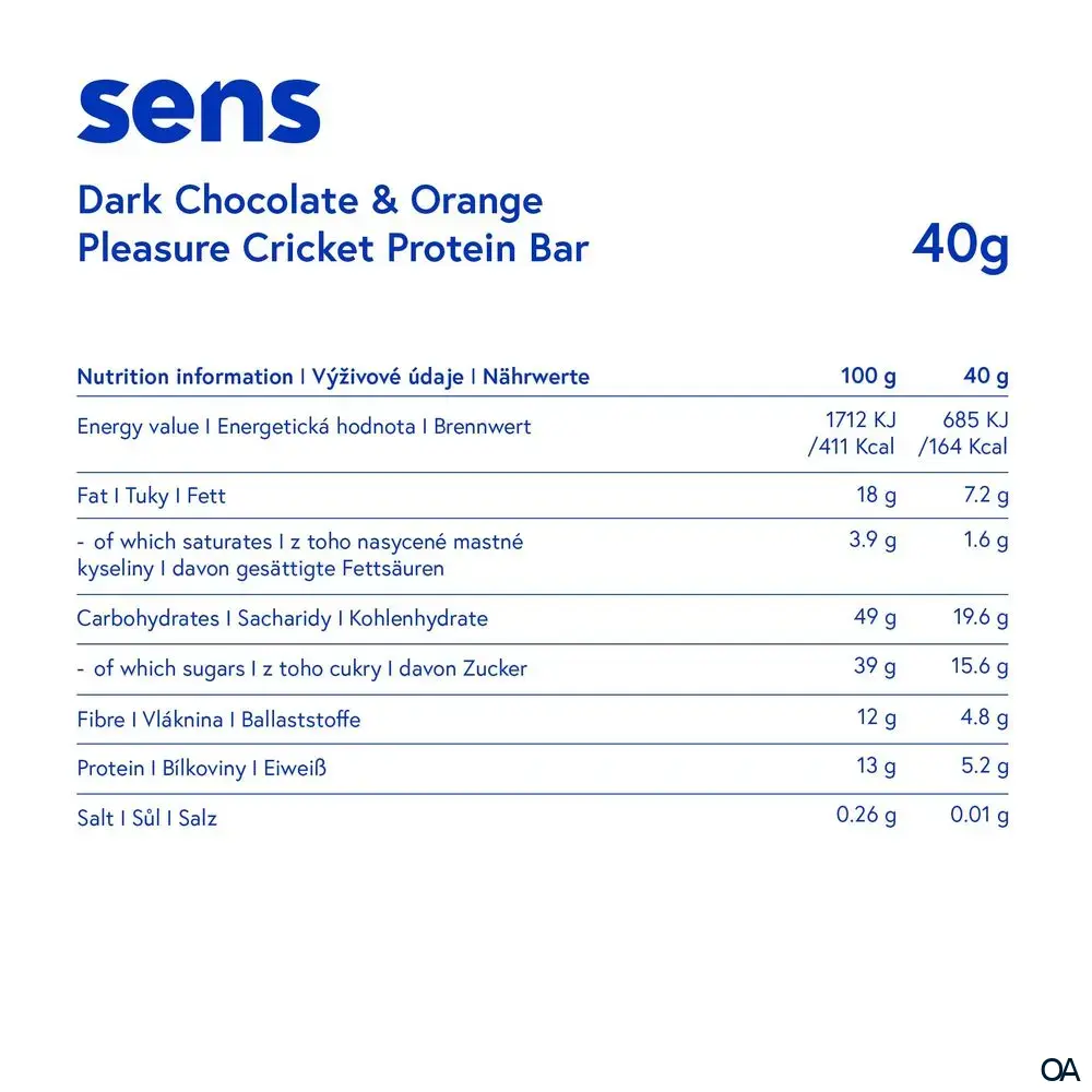 SENS Pleasure Proteinriegel mit Grillenmehl - Dunkle Schokolade & Orange SENS Pleasure Proteinriegel mit Grillenmehl - Dunkle Schokolade & Orange