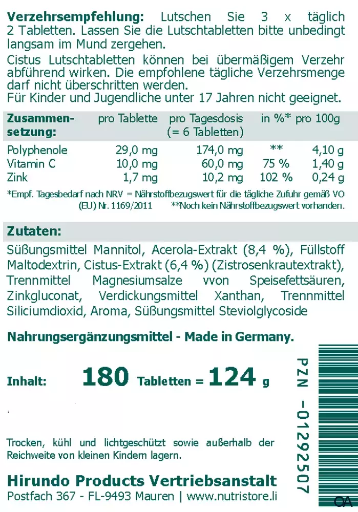 The Nutri Store Cistus Lutschtabletten The Nutri Store Cistus Lutschtabletten