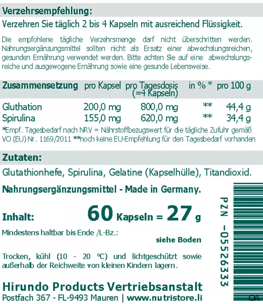The Nutri Store Glutathion Spirulina Kapseln The Nutri Store Glutathion Spirulina Kapseln