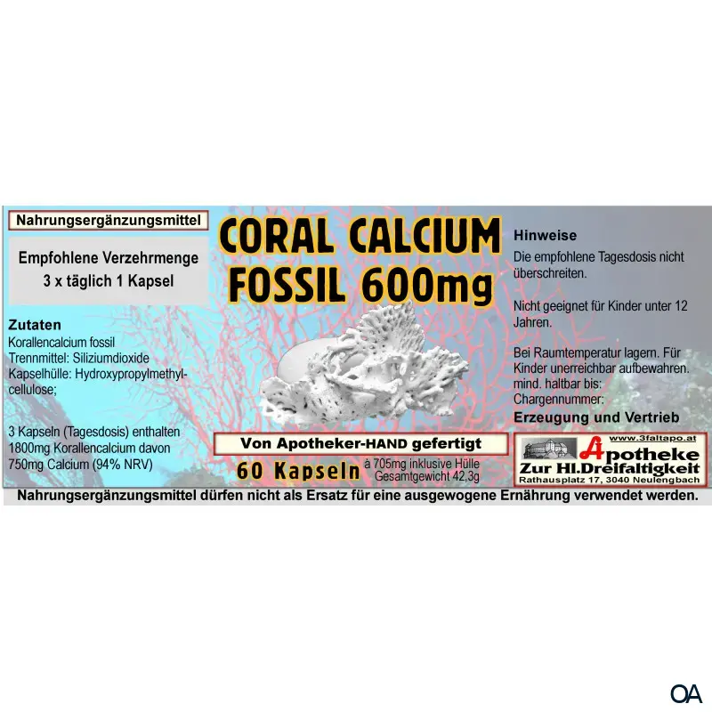 Coral Calcium Fossil 600 mg Kapseln