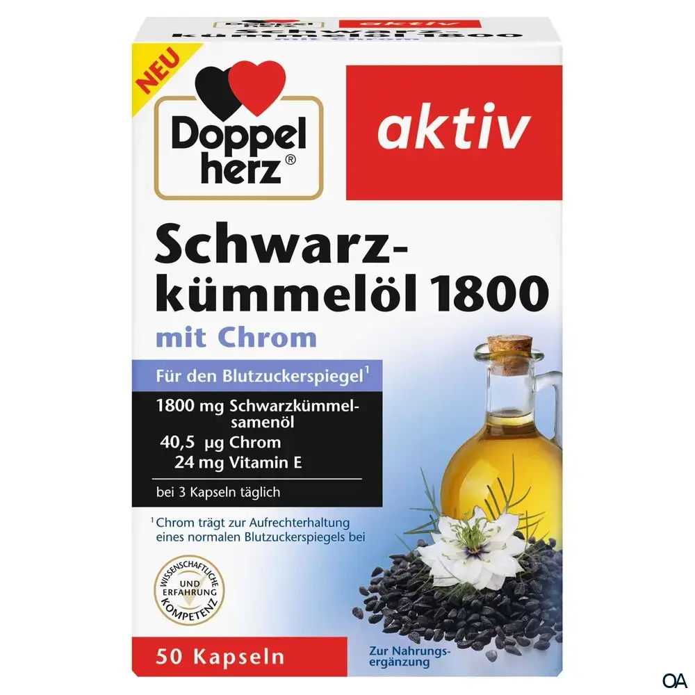 Doppelherz aktiv Schwarzkümmelöl 1800 mit Chrom Kapseln Doppelherz aktiv Schwarzkümmelöl 1800 mit Chrom Kapseln