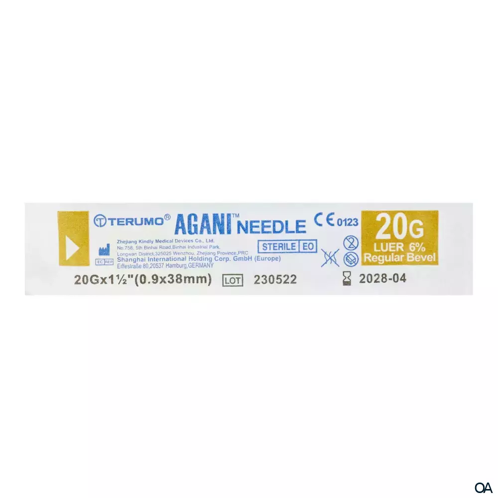 Terumo® Agani™ Einmal-Kanüle 20G x 1 ½", Ø 0,90 x 38 mm, gelb, Nr. 1 Terumo® Agani™ Einmal-Kanüle 20G x 1 ½", Ø 0,90 x 38 mm, gelb, Nr. 1