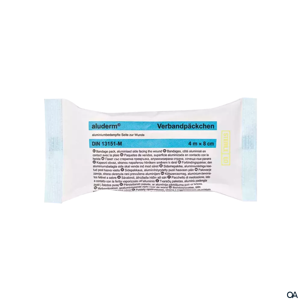 aluderm® Verbandpäckchen DIN mittel, steril, 4 m x 8 cm aluderm® Verbandpäckchen DIN mittel, steril, 4 m x 8 cm