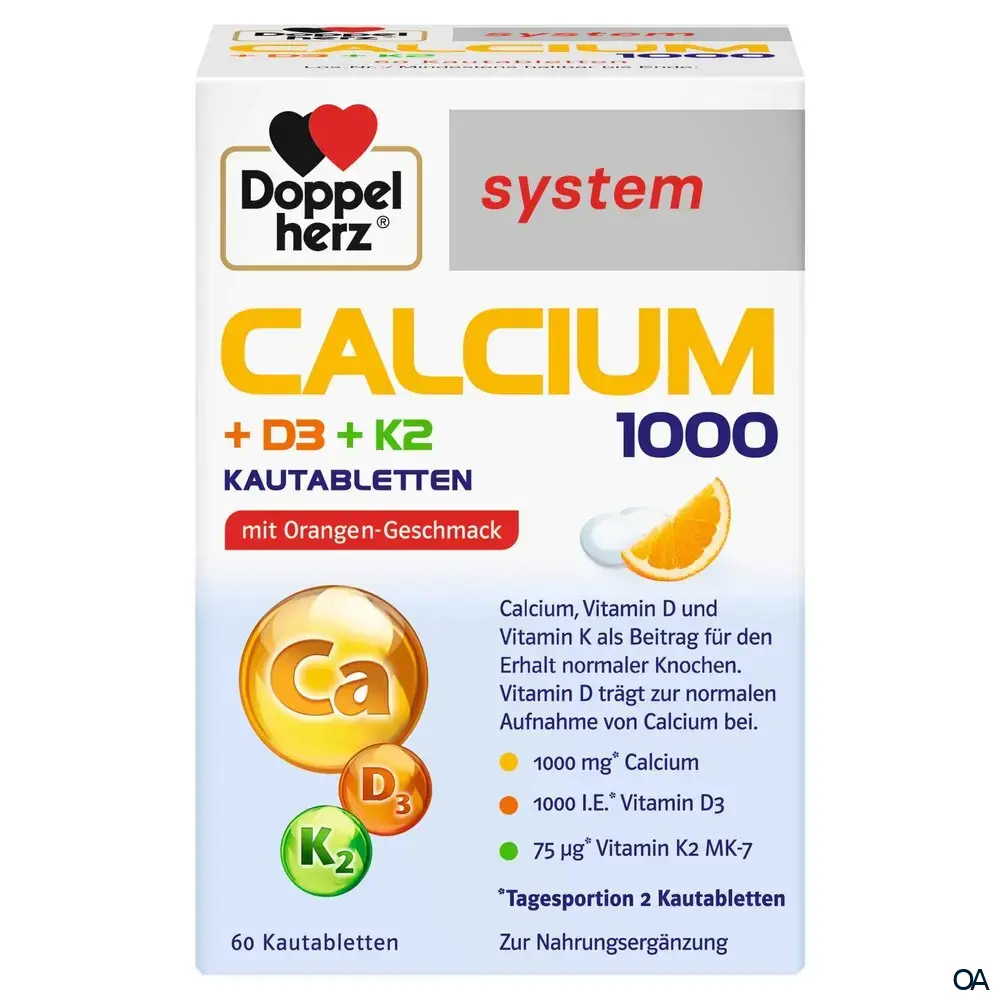 Doppelherz system Calcium 1000 + D3 + K2 Kautabletten Doppelherz system Calcium 1000 + D3 + K2 Kautabletten