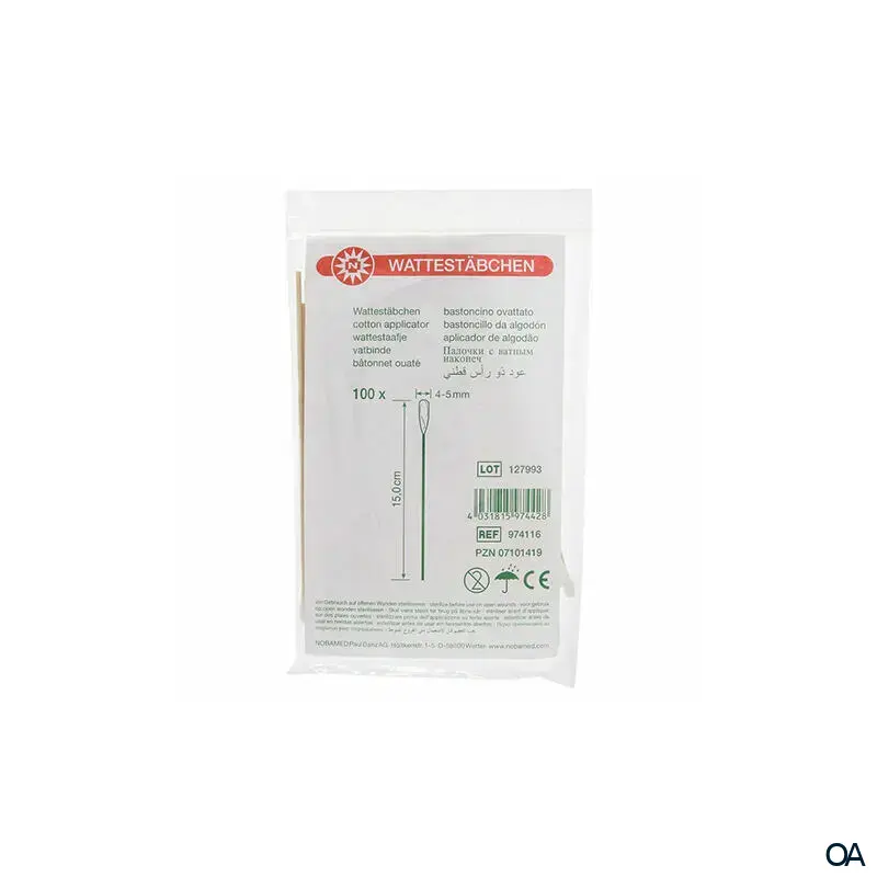 Nobamed Wattestäbchen Holzträger mit Wattekopf 4-5 mm, 15 cm lang, unsteril