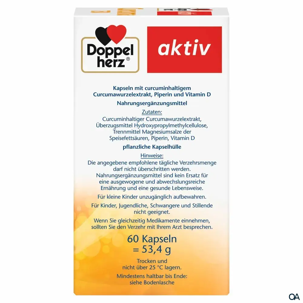 Doppelherz aktiv Curcuma 750 mit Curcumin + Vitamin D3 1000 I.E. Kapseln