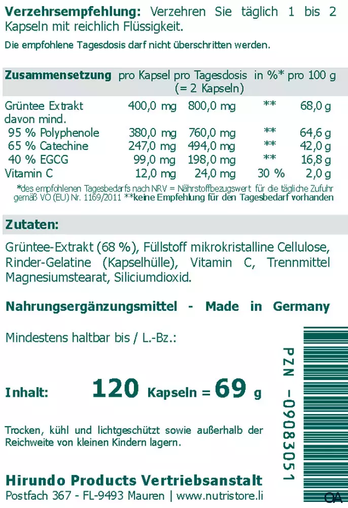 The Nutri Store Grüntee Catechin Kapseln