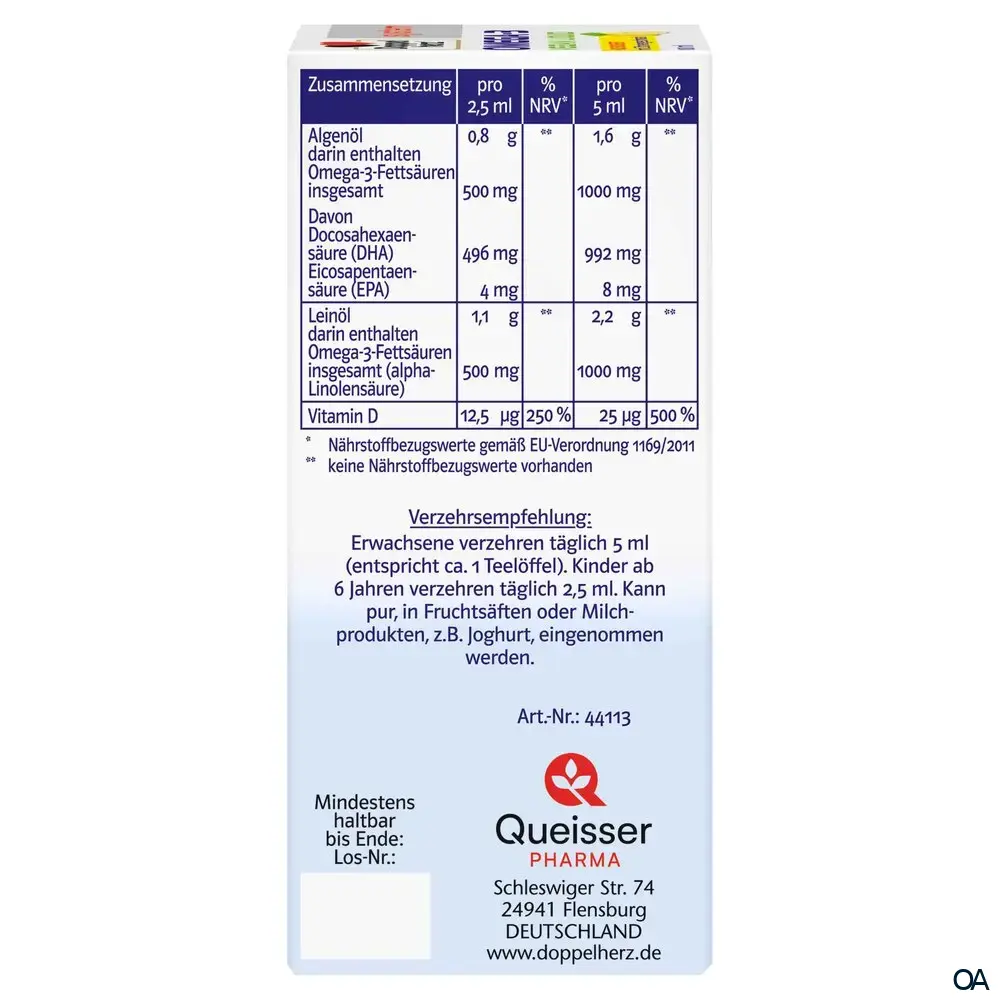 Doppelherz system OMEGA-3 VEGAN LIQUID 2000 Algenöl, Leinöl Tropfen