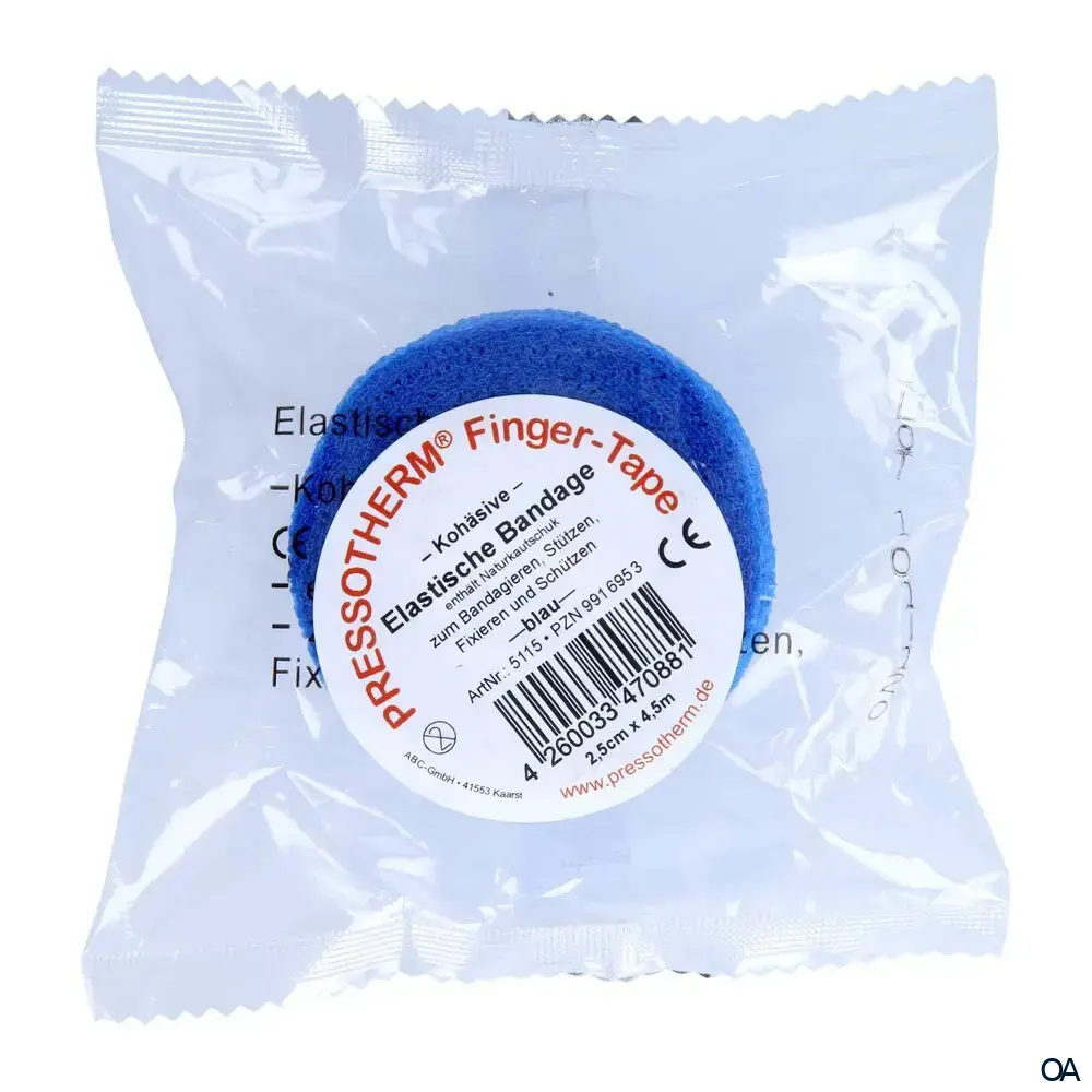 Pressotherm® Finger-Tape Kohäsive Elastische Bandage, 2,5 cm x 4,5 m - Blau Pressotherm® Finger-Tape Kohäsive Elastische Bandage, 2,5 cm x 4,5 m - Blau