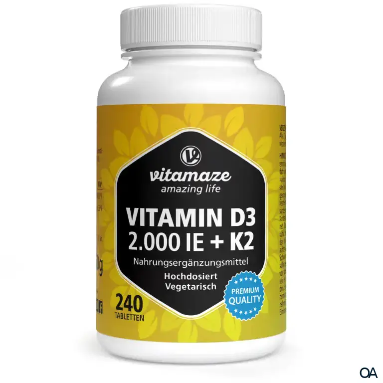 Vitamaze Vitamin D3 2.000 IE + K2 100 mcg hochdosiert Tabletten